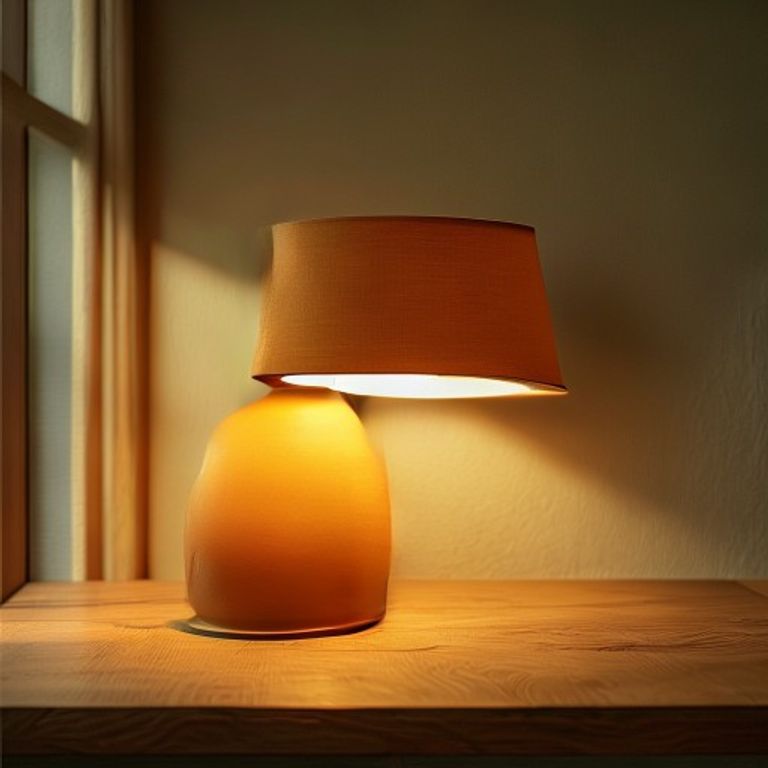 Warm amber light from desk lamp in evening space